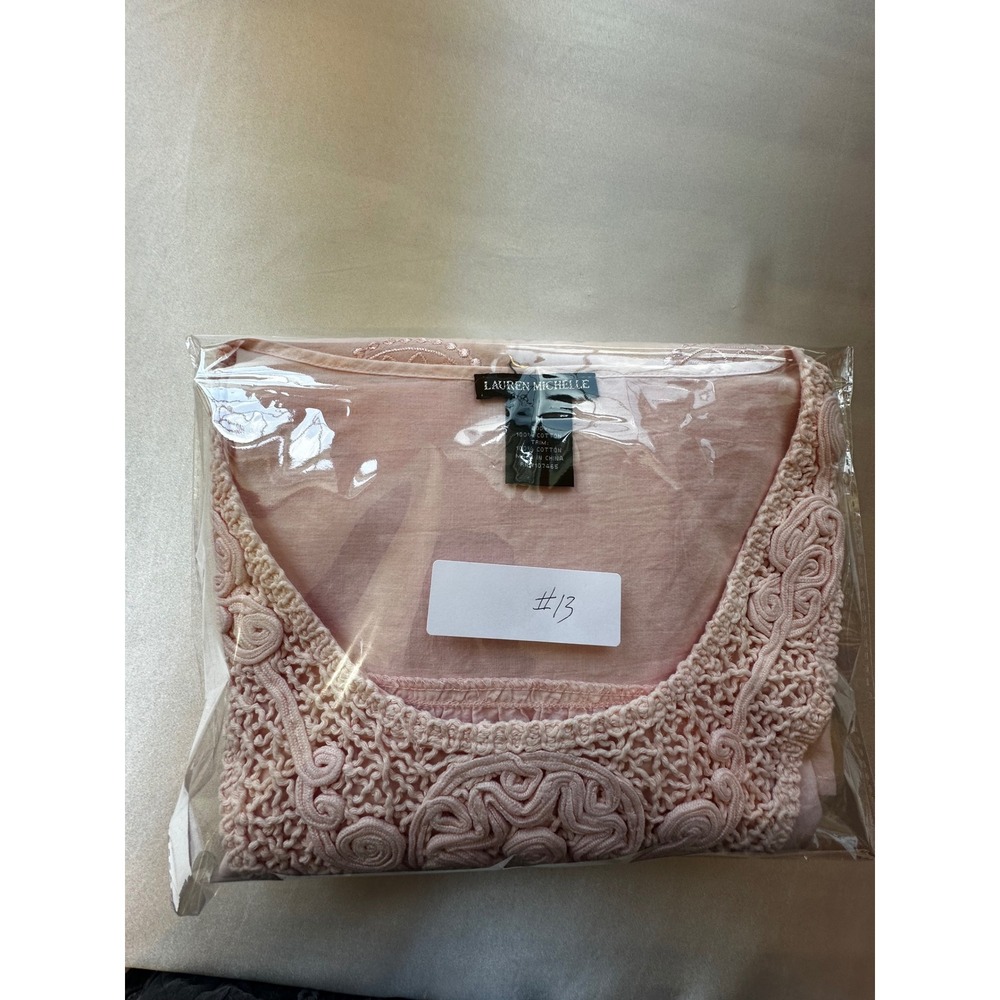 Lauren Michelle Pink Cotton Embroidered Crochet Lace Blouse Top Medium - Picture 6 of 6